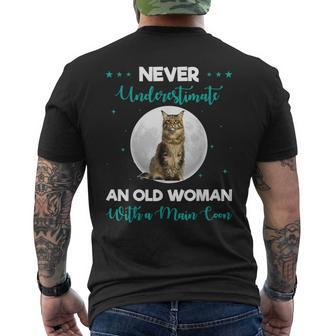 Never Underestimate An Old Woman Maine Coon Funny Cute Old Woman Funny Gifts Mens Back Print T-shirt | Mazezy
