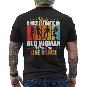 Never Underestimate An Old Woman Who Can Line Dance Mens Back Print T-shirt - Seseable