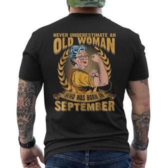 Never Underestimate An Old Woman Who Was Born In September Mens Back Print T-shirt - Seseable