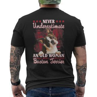 Never Underestimate An Old Woman With A Boston Terrier Mens Back Print T-shirt - Seseable