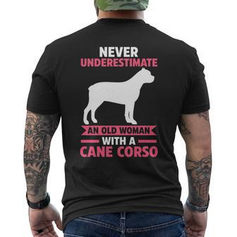 Never Underestimate An Old Woman With A Cane Corso Mens Back Print T-shirt - Seseable