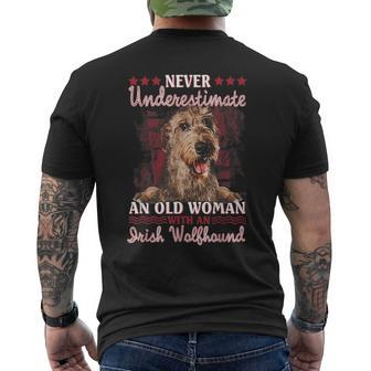 Never Underestimate An Old Woman With A Irish Wolfhound Mens Back Print T-shirt - Seseable