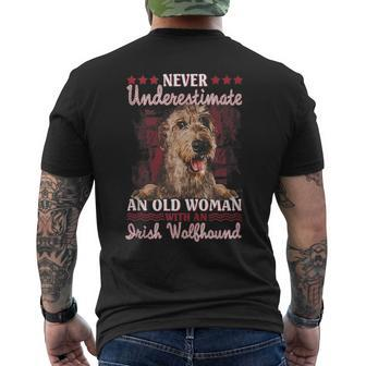 Never Underestimate An Old Woman With A Irish Wolfhound Old Woman Funny Gifts Mens Back Print T-shirt | Mazezy