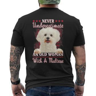 Never Underestimate An Old Woman With A Maltese Mens Back Print T-shirt - Seseable