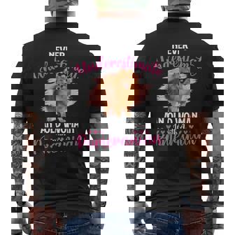 Never Underestimate An Old Woman With A Pomeranian Old Woman Funny Gifts Mens Back Print T-shirt | Mazezy