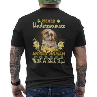 Never Underestimate An Old Woman With A Shih Tzu Old Woman Funny Gifts Mens Back Print T-shirt | Mazezy