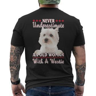 Never Underestimate An Old Woman With A Westie Old Woman Funny Gifts Mens Back Print T-shirt | Mazezy