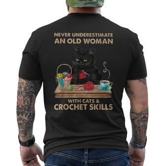 Never Underestimate An Old Woman With Cats Crochet Skills Mens Back Print T-shirt - Seseable