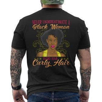 Never Underestimate Black Woman With Curly Hair Sexy Mens Back Print T-shirt - Seseable