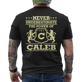 Never Underestimate Caleb Personalized Name Mens Back Print T-shirt - Seseable