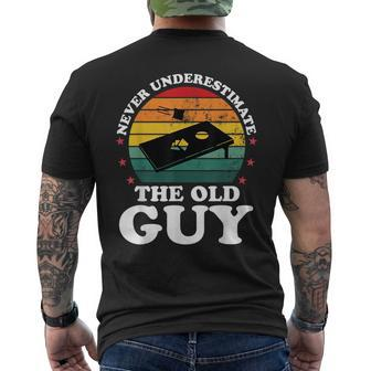 Never Underestimate Cornhole Player Men Grandpa Funny Gift Grandpa Funny Gifts Mens Back Print T-shirt | Mazezy