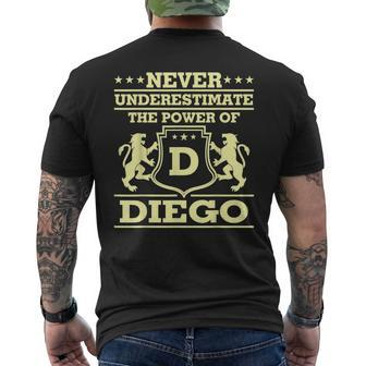 Never Underestimate Diego Personalized Name Mens Back Print T-shirt - Seseable