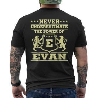 Never Underestimate Evan Personalized Name Mens Back Print T-shirt - Seseable