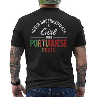 Never Underestimate Girl With Roots Portugal Portuguese Mens Back Print T-shirt | Mazezy