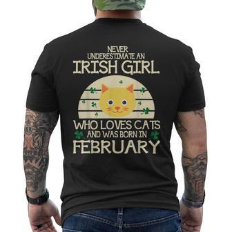 Never Underestimate Irish Girl Loves Cats & Born In February Mens Back Print T-shirt | Mazezy