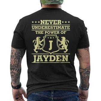 Never Underestimate Jayden Personalized Name Mens Back Print T-shirt - Seseable