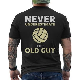 Never Underestimate Old Guy Volleyball Coach Dad Grandpa Men Gift For Mens Mens Back Print T-shirt | Mazezy DE