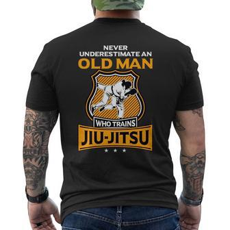 Never Underestimate Old Man Brazilian Jiu Jitsu Bjj Gi Gift Mens Back Print T-shirt - Seseable