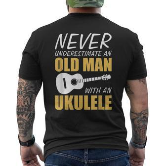 Never Underestimate Old Man With Ukulele Musician Mens Back Print T-shirt - Seseable