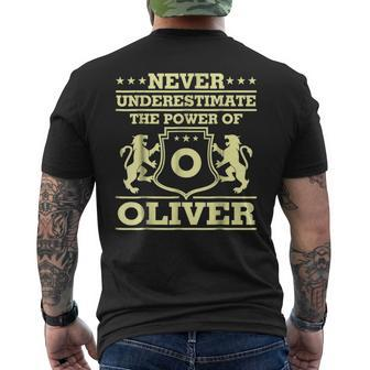 Never Underestimate Oliver Personalized Name Mens Back Print T-shirt - Seseable