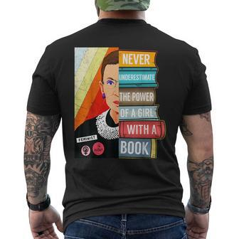 Never Underestimate Power Of A Girl With Book Rbg Ruth Girls Mens Back Print T-shirt | Mazezy