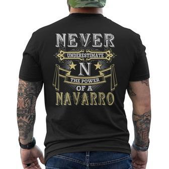 Never Underestimate Power Of Navarro Name Mens Back Print T-shirt - Seseable
