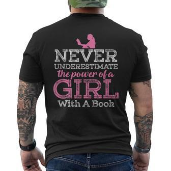 Never Underestimate The Power Of A Girl Book Reading T Mens Back Print T-shirt - Seseable
