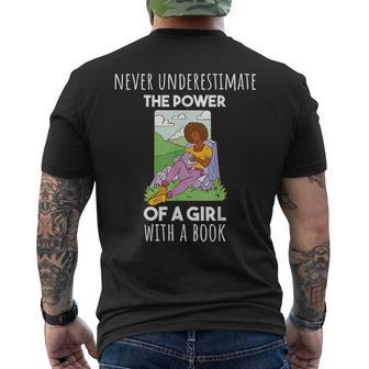 Never Underestimate The Power Of A Girl Witha Book Mens Back Print T-shirt - Seseable