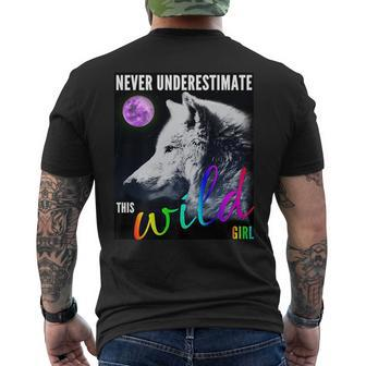 Never Underestimate This Wild Wolf Girl Gifts For Wolf Lovers Funny Gifts Mens Back Print T-shirt