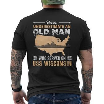 Never Underestimate Uss Wisconsin Bb64 Battleship Mens Back Print T-shirt - Seseable