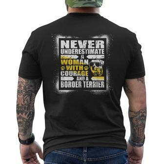 Never Underestimate Woman Courage And A Border Terrier Mens Back Print T-shirt | Mazezy