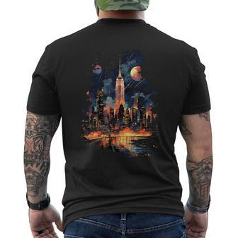 New York City Downtown Skyline Statue Of Liberty Nyc Men's T-shirt Back Print - Monsterry CA
