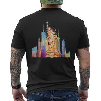 New York City Nyc Retro Watercolor Statue Of Liberty Ny City Mens Back Print T-shirt | Mazezy