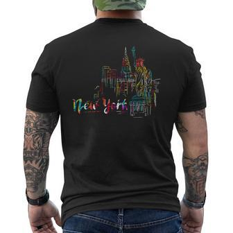 New York Skyline Heartbeat Statue Of Liberty I Love New York Mens Back Print T-shirt - Seseable