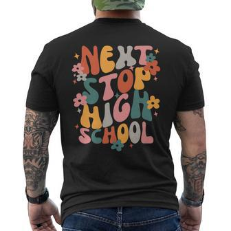 Next Stop High School Groovy Vibes Hippie Last Day Of School Mens Back Print T-shirt | Mazezy