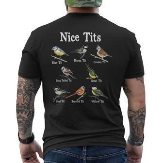 Nice Tits Bird Watching Funny Gifts Adults Men Birder Humor Bird Watching Funny Gifts Mens Back Print T-shirt | Mazezy
