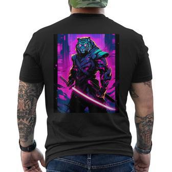 Nights Warrior Featuring A Tiger Samurai In The Darkness Mens Back Print T-shirt - Seseable
