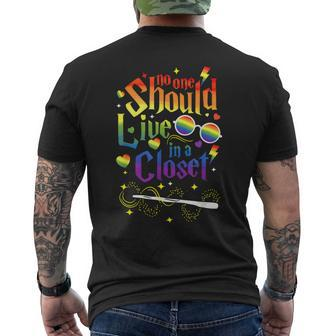 No One Should Live In A Closet Lgbt Gay Pride Mens Back Print T-shirt | Mazezy