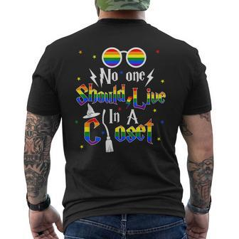 No One Should Live In A Closet Lgbtq Gay Pride Proud Ally Mens Back Print T-shirt | Mazezy