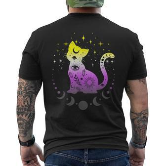 Nonbinary Pride Flag Colors Non-Binary Astronomy Cat Mens Back Print T-shirt | Mazezy