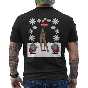 North Pole Stripper & Bashful Elfs Ugly Christmas Men's T-shirt Back Print | Mazezy