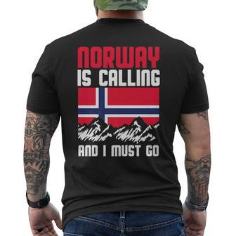 Norway Calling Norwegian Roots Heritage Nordic Pride Mens Back Print T-shirt | Mazezy