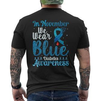 In November We Wear Blue Ribbon Diabetes Awareness Men's T-shirt Back Print - Thegiftio UK