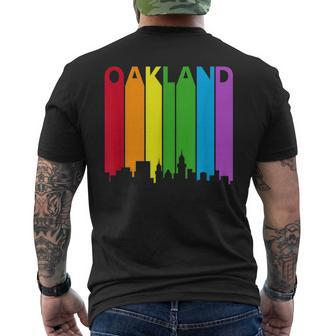 Oakland Skyline Lgbt Pride Mens Back Print T-shirt | Mazezy