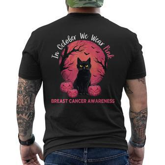 In October We Wear Pink Black Cat Breast Cancer Halloween Men's T-shirt Back Print - Thegiftio UK