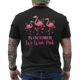 In October We Wear Pink Breast Cancer Awareness Flamingo Men's T-shirt Back Print - Seseable