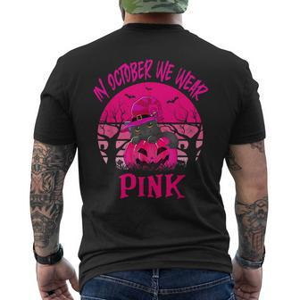 In October We Wear Pink Cute Cat Breast Cancer Awareness Men's T-shirt Back Print
