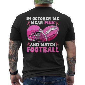 In October We Wear Pink Football Breast Cancer Awareness Men's T-shirt Back Print - Monsterry