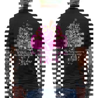 In October We Wear Pink Football Pumpkin Breast Cancer Men's T-shirt Back Print | Mazezy