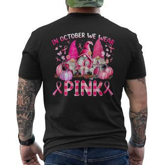 In October We Wear Pink Gnomes Breast Cancer Halloween Men's T-shirt Back Print - Seseable